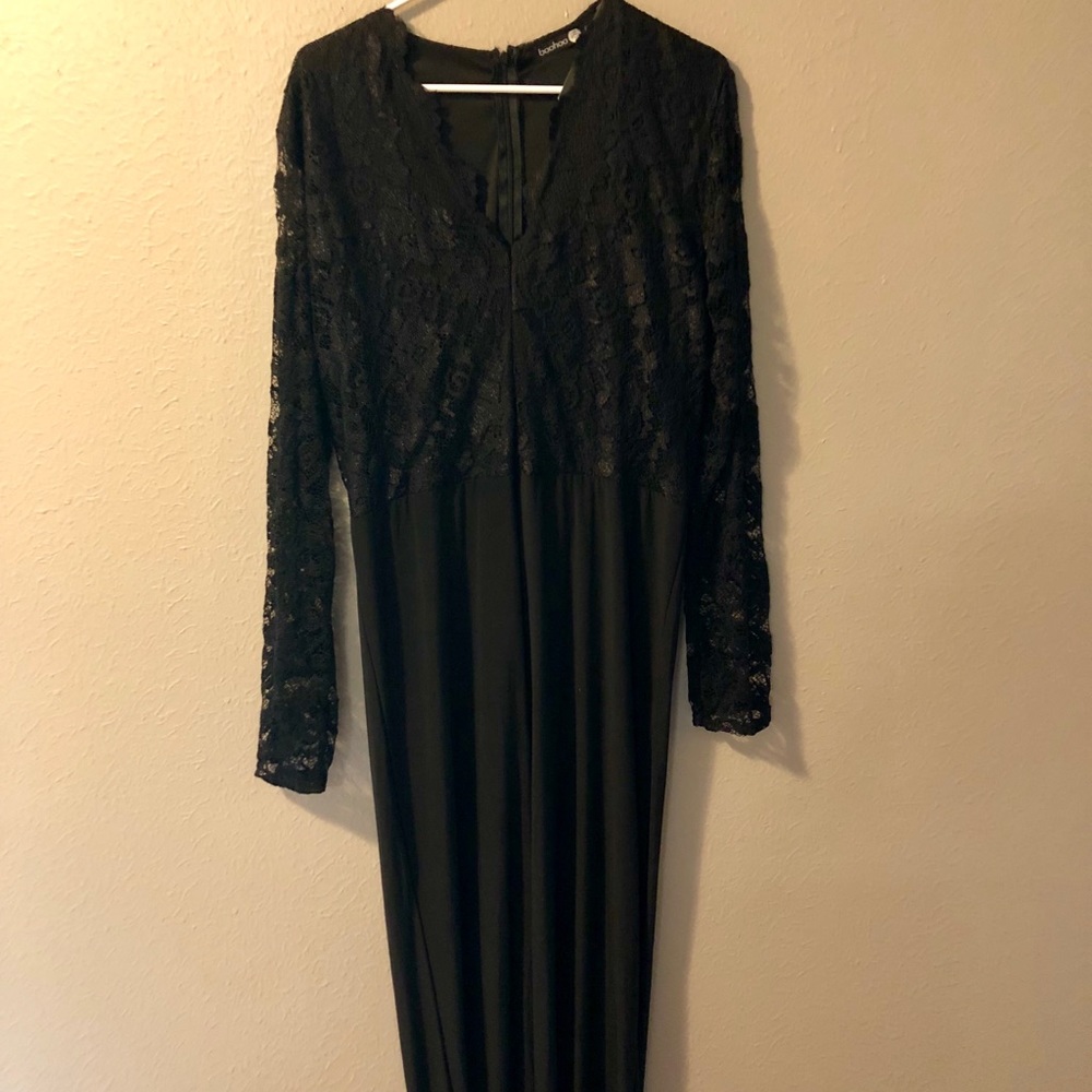 Black boohoo long sleeve jump suit